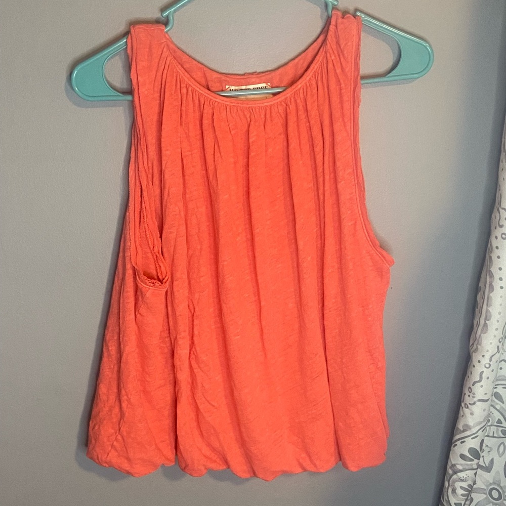 Free People Coral Gathered Tank Top